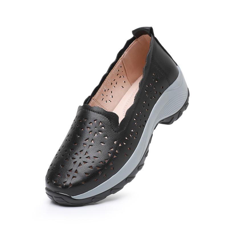 GKTINOO Women's Shoes Summer 2025 Real Leather Casual Sports Sandals For Women Hollow Wedge Sandals Mom Thick Soled Roman Sandal