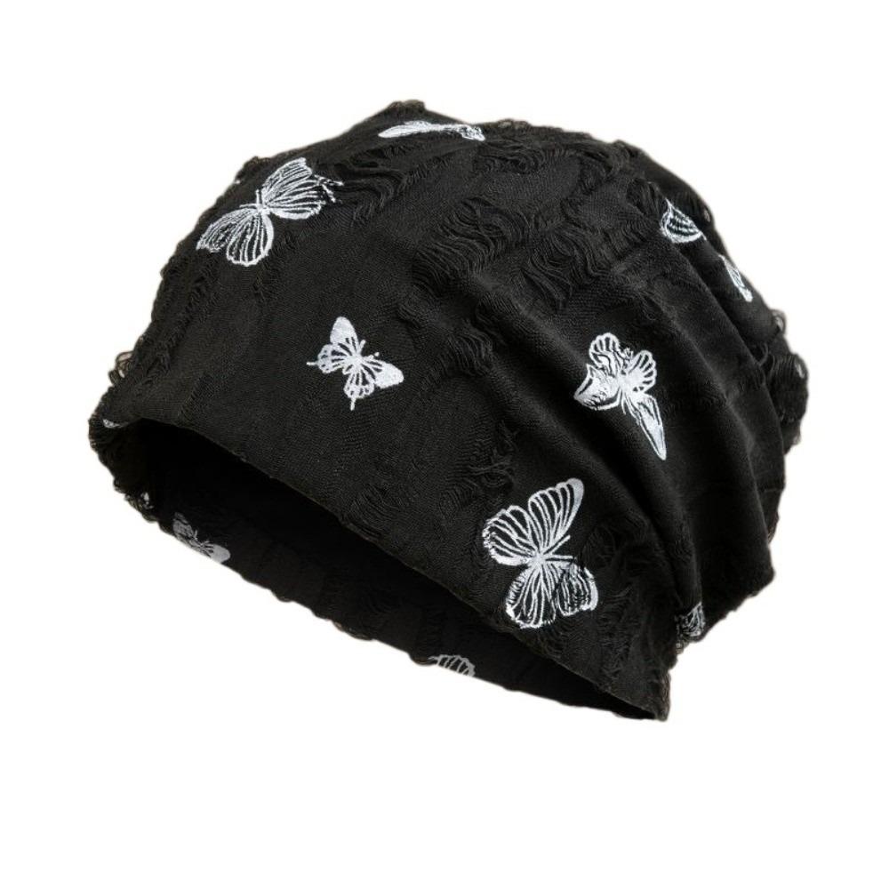 Thickened Butterfly Print Beanies Holes Plush Pullover Hat Fashion Fleece Beanies  Keep Warm