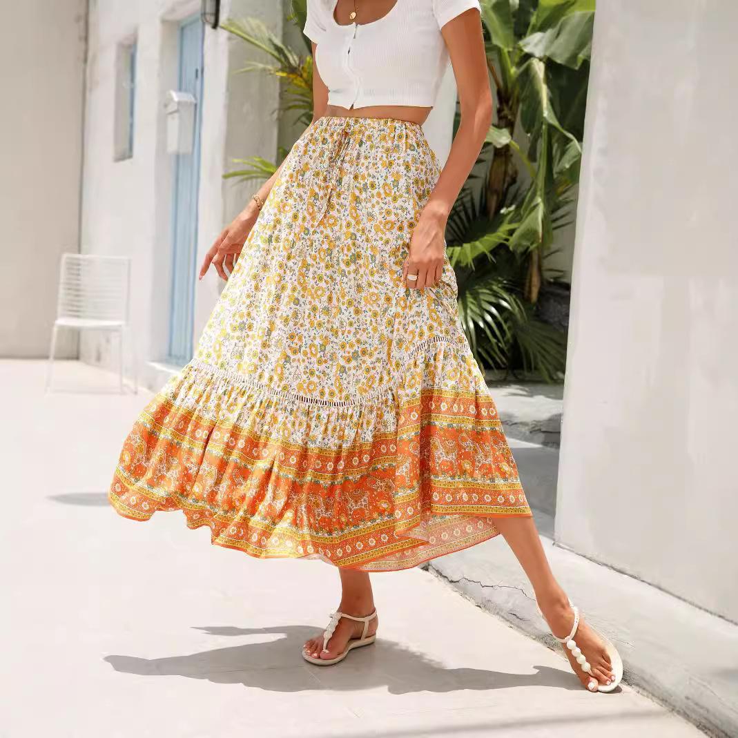 

Богемное Ретро Цветочное Миди Пляжное Платье - Стиль Летнего Отпуска Small оранжевый