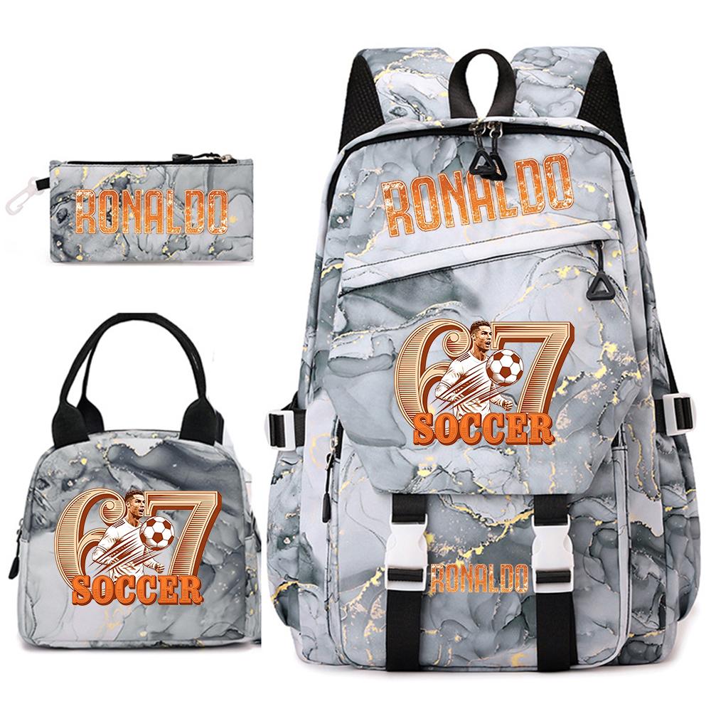 Cr7 Ronaldo 67 Print Student Rugzak Set met Lunchtas Etui Tienermeisjes School Reis Dagrugzak