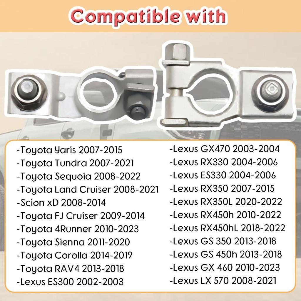 Terminal Assembly Positive & Negative Fit Lexus Toyota 4Runner Yaris Sequoia Corolla RAV4 2002-2023 90982-05054 90982-06059 Replacement Nuts