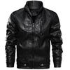 Men's  Winter Casual Long Sleeve Solid Stand Zipper Leather Jacket Top