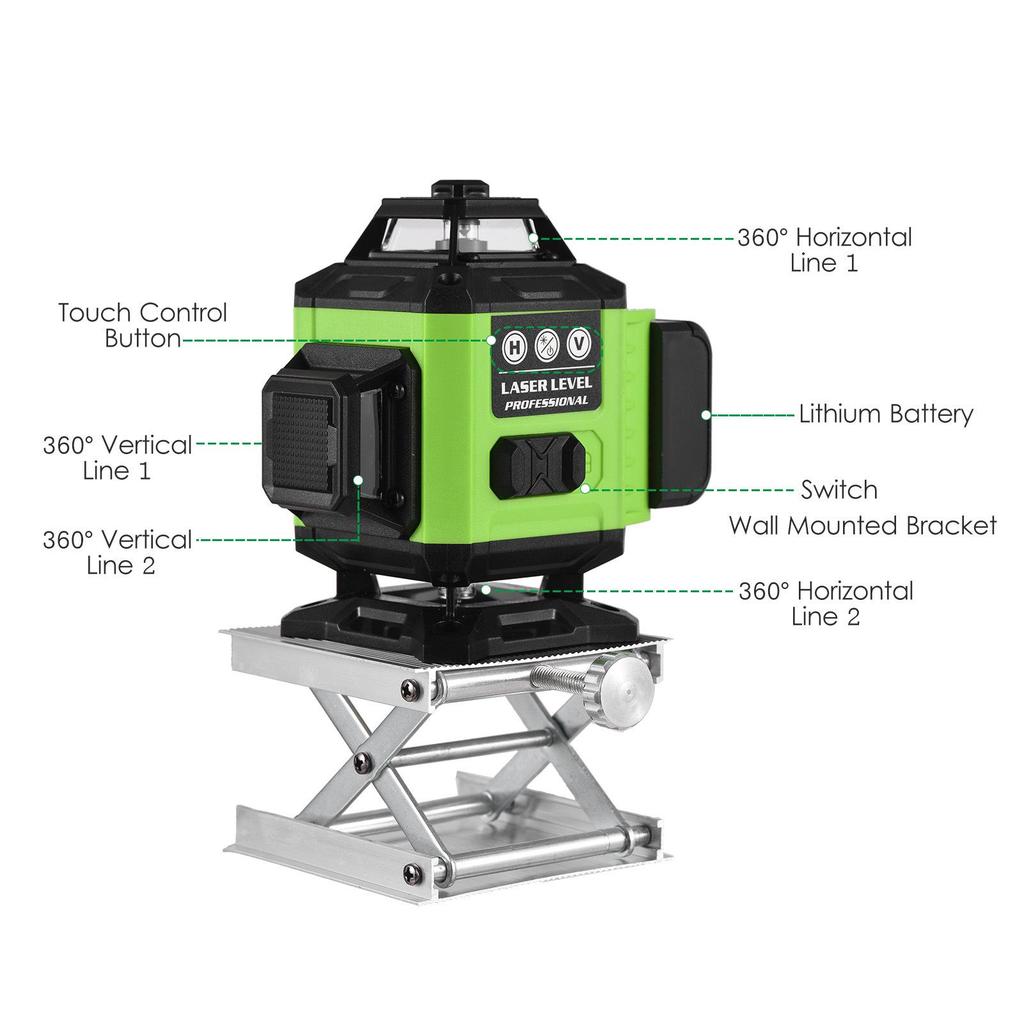 16-Line Self-Leveling 4D Green Laser Level with 360° Bluetooth Alarm
