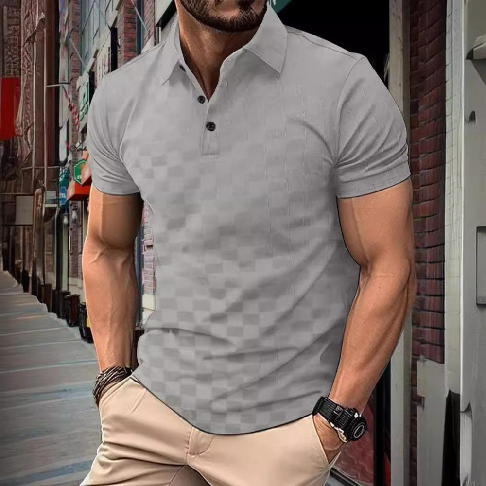 Kariertes Jacquard Kurzarm Herren Freizeit Poloshirt
