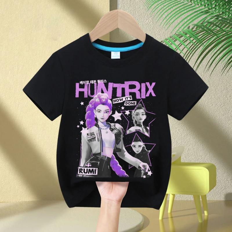 KPop Demon Hunters Rumi Zoey Mira 2025 Neck Cartoon Boys Tee Kids Girls T-shirt Print Fashion Casual Tops Casual Girl Clothes