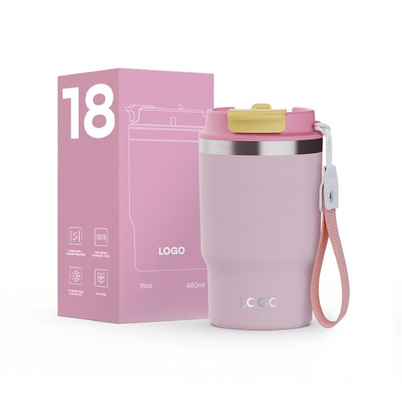 Stainless Steel Insulated Travel Mug With Flip Lid Straw 360ml 480ml Vacuum Thermos Office Car Home