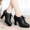 New High Heels Lace up Anti Slip Height Increasing Soft Leather Elegant Women Dress Shoes Comfortable Chunky Heel