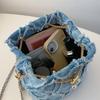 Ling Grid Řetízková Kbelíková Taška, Jednoduchá Crossbody Taška, Dámská Módní Ramenní Taška se Stahovací Šňůrkou a Střapcem
