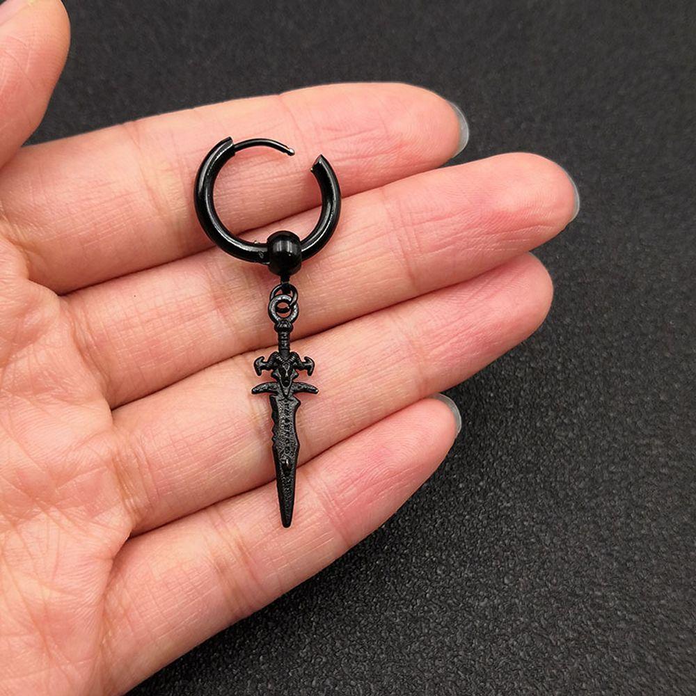 Black Silver Cross Stainless Steel Ear Cuff Korean Stud Earrings Men Ear Clips Clip On Earrings