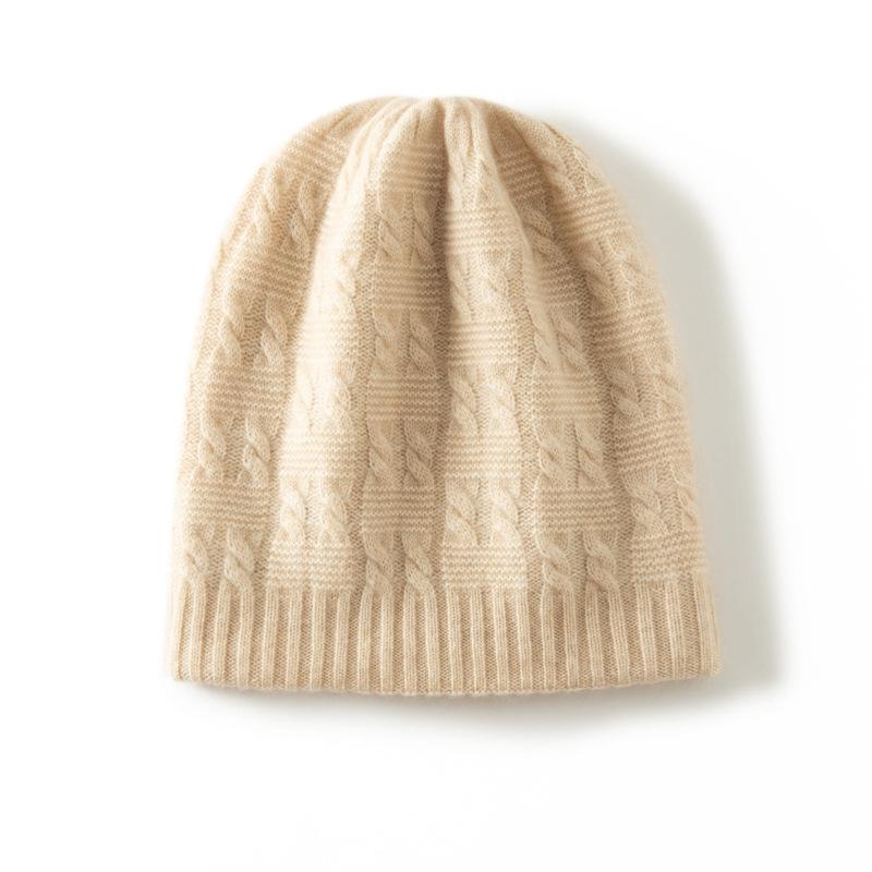 Двухслойная теплая вязаная шапка-бини из кашемира One Size