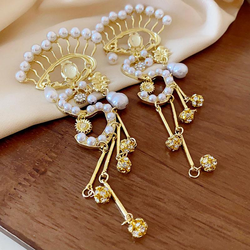 Eingesetzte Strasssteine Übertreiben Augen Ohrringe für Frauen Temperament Hängeohrring Perlenquaste Leichter Luxus Party Zirkon Geschenke