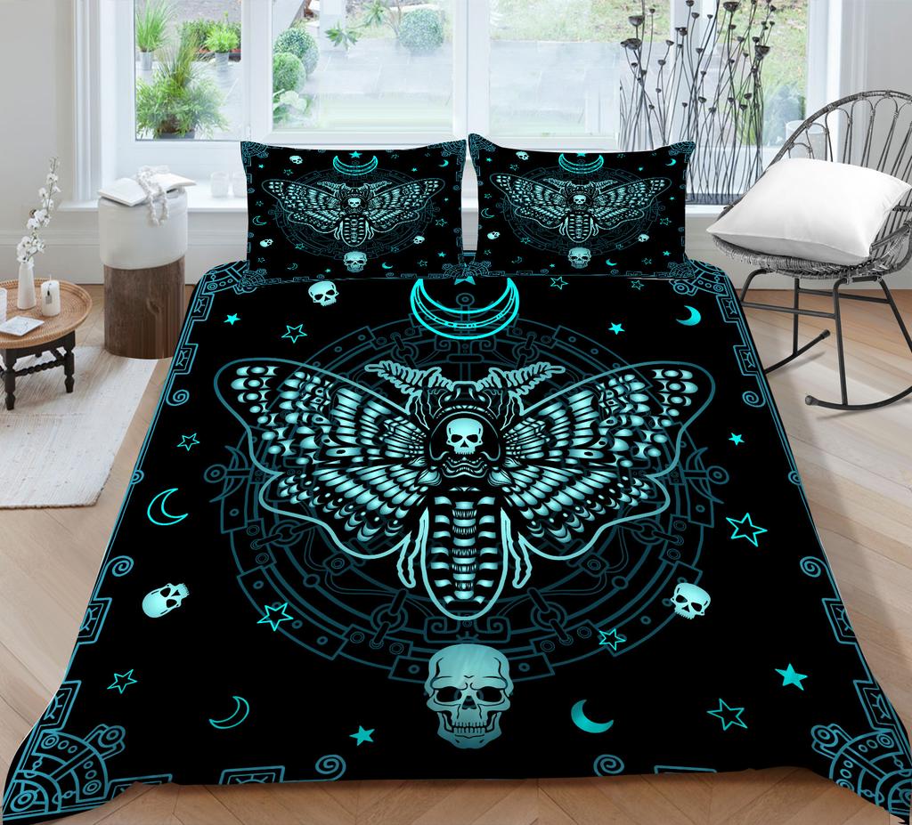 Moth Skull Digital Printing Polyester Quilt Cover Pillowcase Two Or Three Piece Set Polyester Fabric
