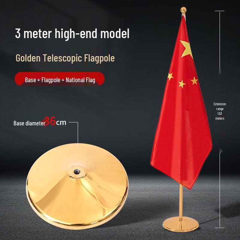 Indoor Floor-Standing Flagpole with Five-Star Red National Flag for Office or Conference Room