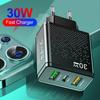 USB & Dual PD Type-C Multi-port Charger for US/EU/UK - 30W Travel Adapter