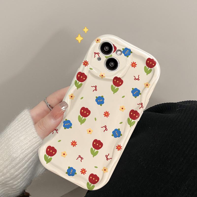 Full Screen Red and Blue Flowers Suitable for Apple 15 Mobile Phone Case IPhone 14promax Full Cover Anti-fall 13/12 Silicone 8