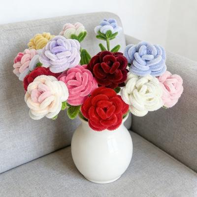Pipe Cleaner Rose Flower Handmade Decorative Plush Twist Stick Never Wither Simulated Flower Home Decor Holiday Gift