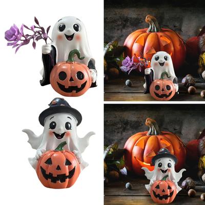 Halloween Pumpkin Statue Decoration Cute Holiday Gift Pumpkin Figurine for Indoor Dining Room House Bedroom Office