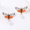 Simple Personality Trend Alloy Drip Oil Imitation Pearl Pendant Insect Color Butterfly Earrings Versatile Casual