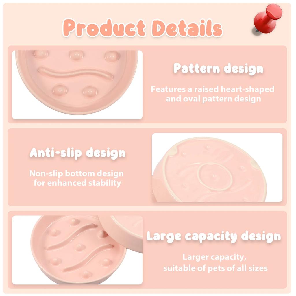 2Pcs Cat Dog Slow Feeder Bowl Ceramic Pet Food Bowl Cat Dish with Nonslip Bottom for Kitten Puppy Pet Feeding Watering Supplies