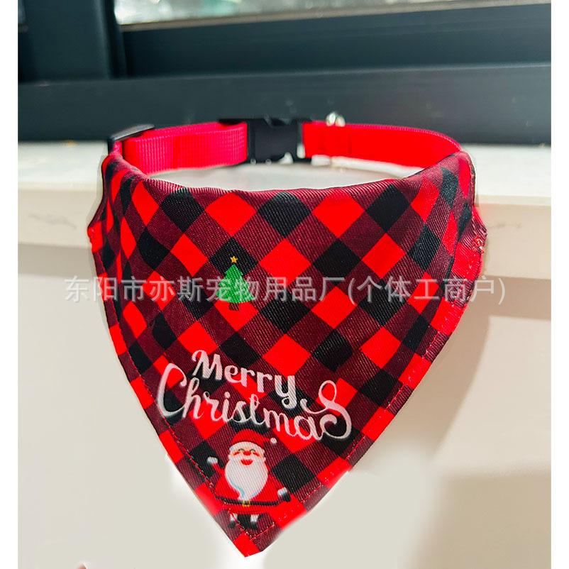 Pet saliva towel collar Christmas plaid cross-border triangle scarf cat dog scarf bib jewelry s(neck circumference 15-25cm)