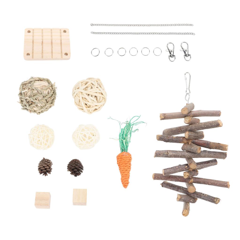 Hamster Chew Toys Set Corn Leaf Balls Branch Pine Cubes Carrots Teeth Grinding Relieve Boredom