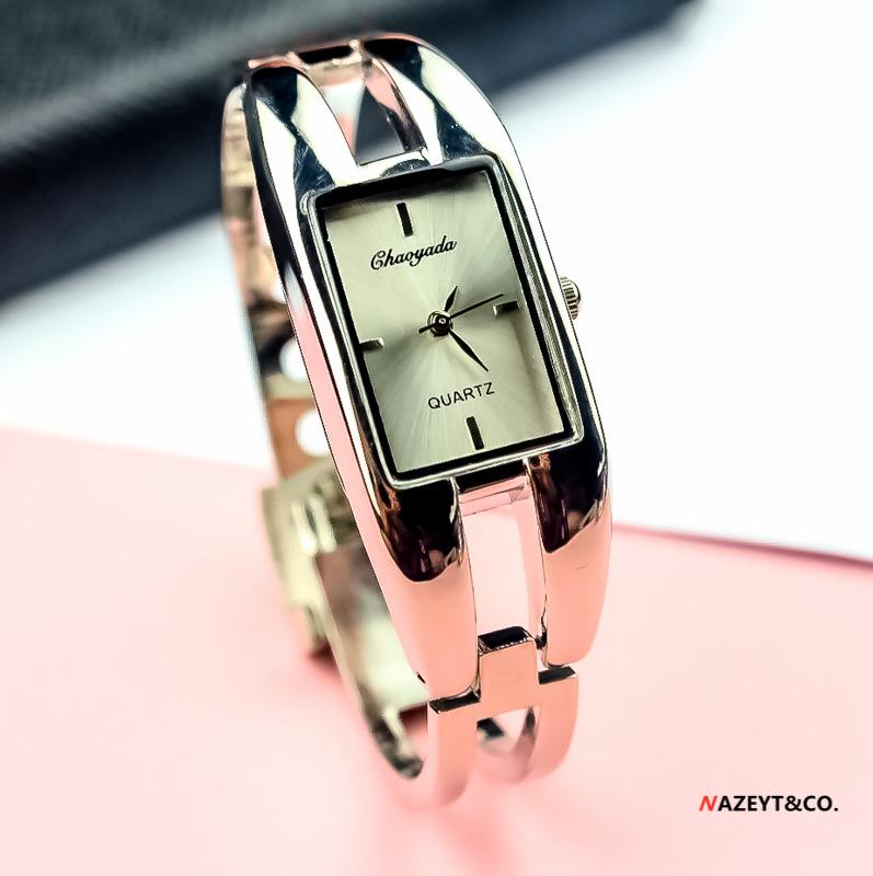 Stylish Women's Square Bangle Quartz Watch with Steel Band for Girls