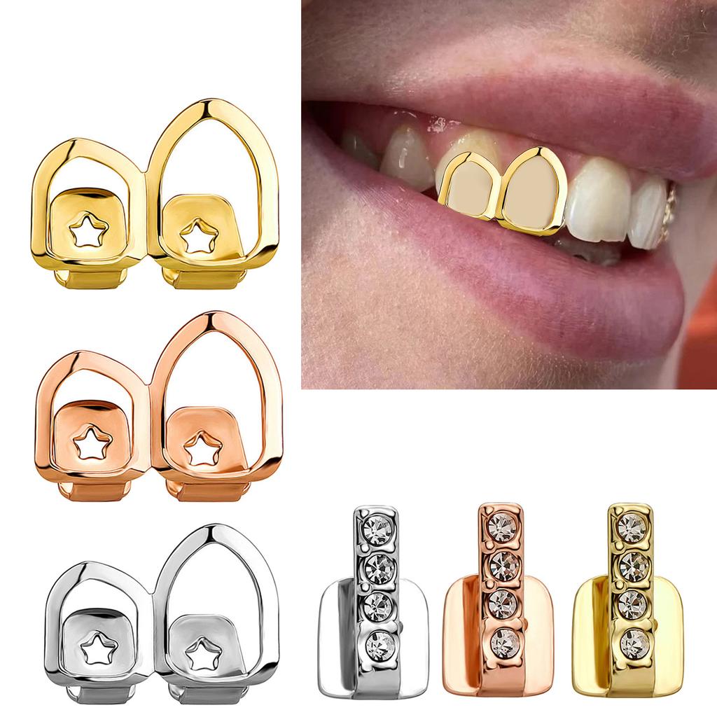 Modische Zahnkappen, hohle Einzel-/Doppel-Vertikal-Zahnkappen, Zahngrills, Schmuck, einzigartiges Zahnaccessoire für Frauen
