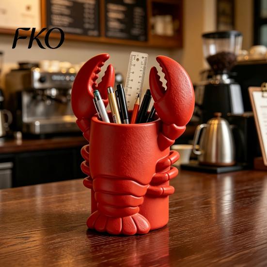 Multifunctional Pen Cup Lobster Holder, Halloween Funny Sea Animal Pencil Stand, Creative Large Diameter Desk Organizer for Brushes Makeup Tools,