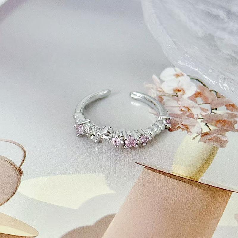 Medieval Vintage Light Luxury Love Crown Open Ring Zircon Exquisite Elegant Retro Court Style Index Finger Ring Adjustable opening