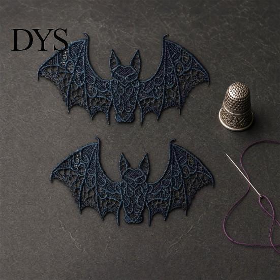 Strapazierfähige Stoffaufnäher 2 Stück Halloween Fledermaus Stickerei Aufnäher, Spitze Gotisches Flügel Design Aufnäher für Jacken und Taschen DIY Kleidung Abzeichen, Rucksäcke