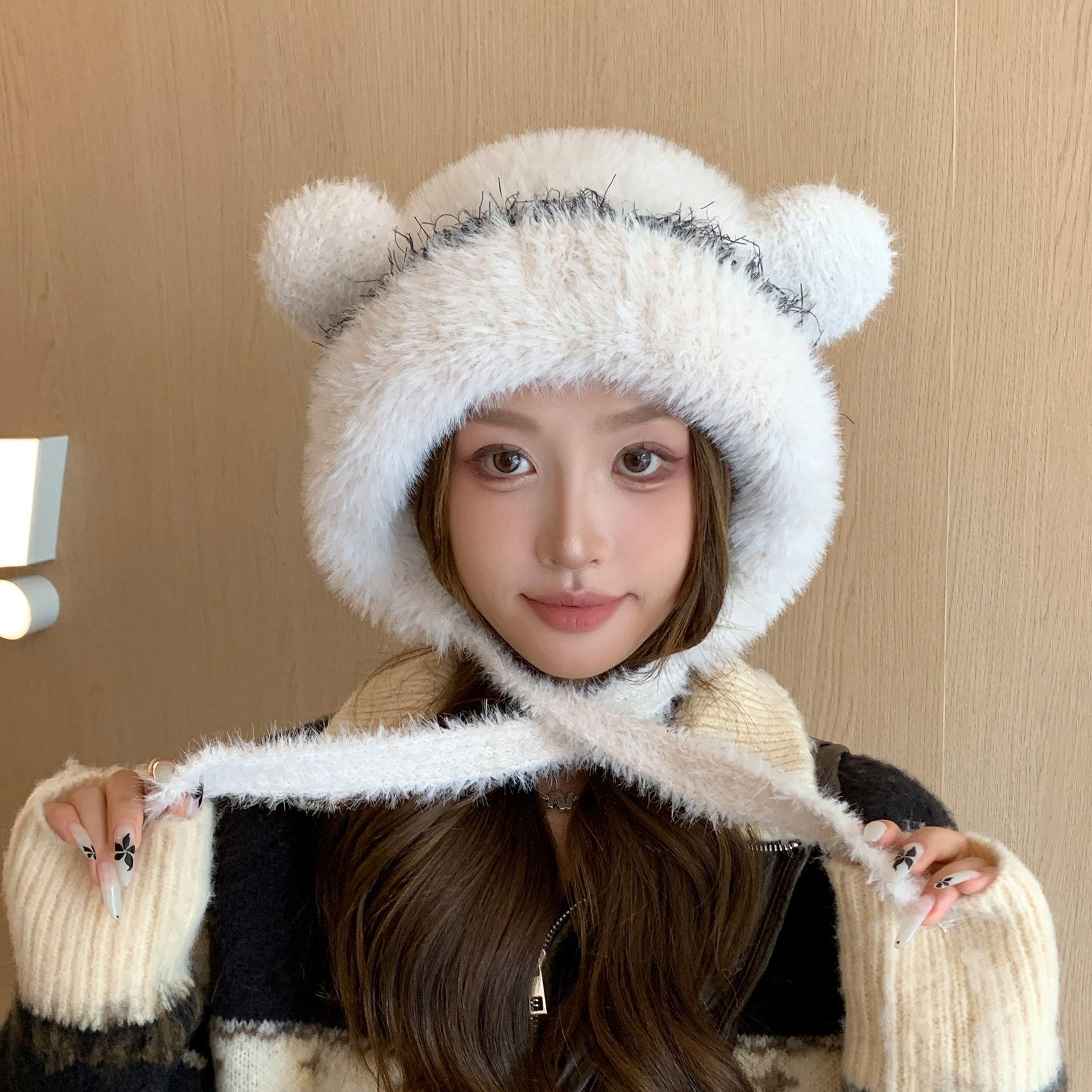 

New Arrival Plush Ear Women s Hat Autumn Winter Beanie, Warm Windproof Casual Knitted Hat Wholesale One Size белый