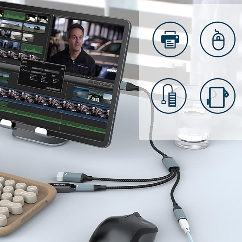 Type C Splitter Cable with 60W Charging and 480Mbps Data Transfer for Phones Tablets Laptops and More