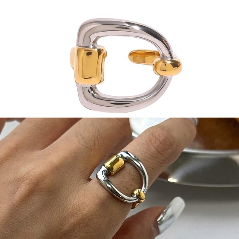 Irregular Geometric Opening Ring Gold and Silver Tone Letter D Ring for Stylish Women Waterproof Finger Jewelry