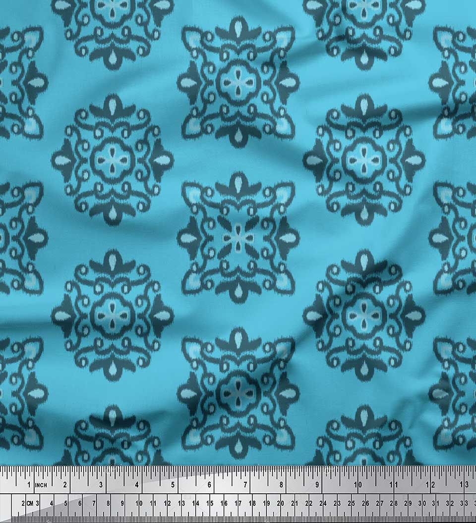 

Soimoi Green Japan Crepe Satin Fabric Damask Ikat Print Fabric by the metre 42 Inch 42 Inch Wide - Poly Crepe синій