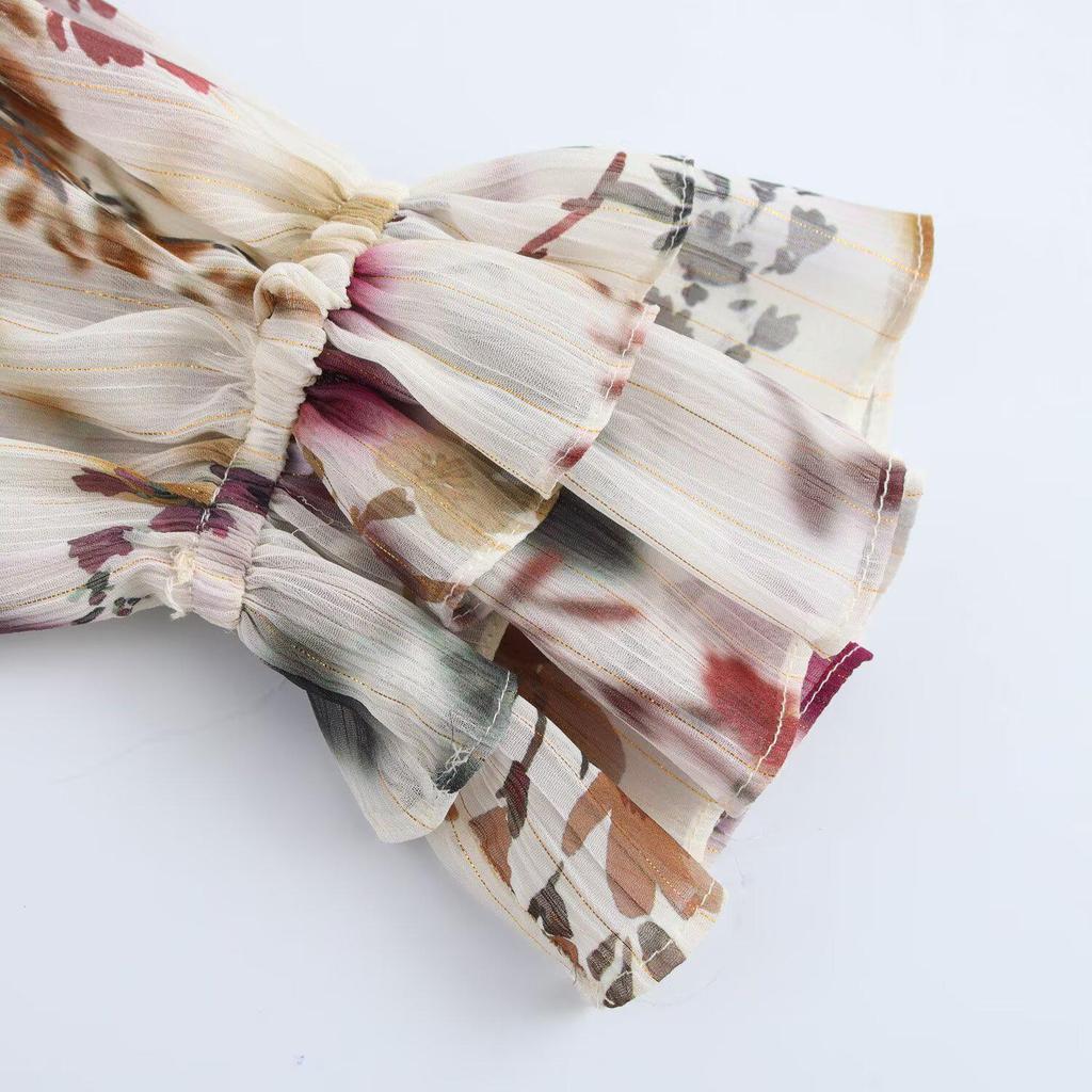 Spring 2025 Women's Casual Metallic Thread Print Shirt