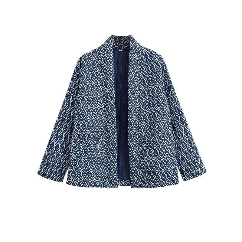 

Пальто хлопковое Kaslead в модном стиле с синими ромбовидными принтами Blue S