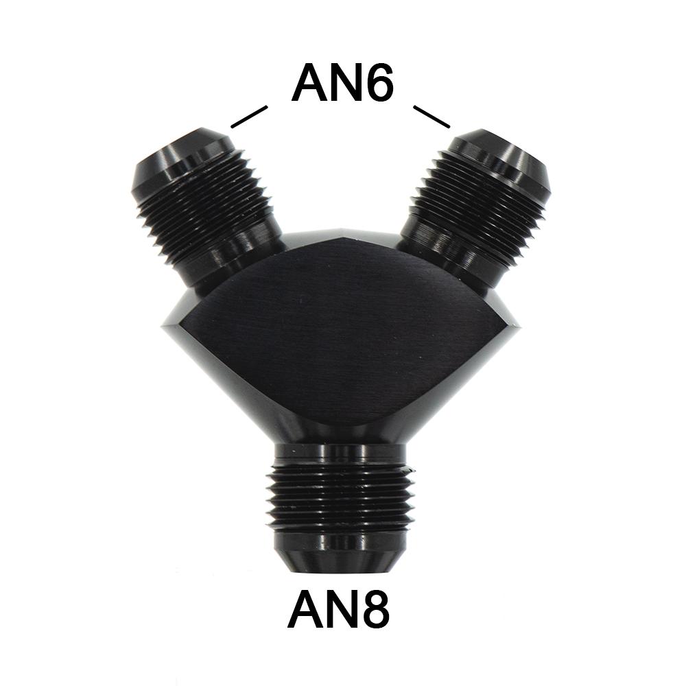 

Universal AN6 AN8 AN10 AN12 Aluminum Y Block Adapter Fittings Adaptor Black Y Type Oil Pipe Joint AN8-AN6