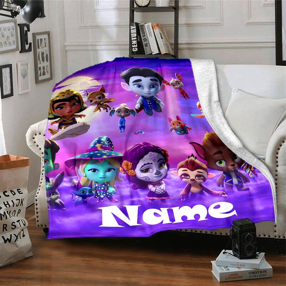 Custom Name Super Monsters Theme Printed Blanket - Perfect for Couch, Bed, Travel & Outdoor Use | Machine Washable, Cozy & Durable.