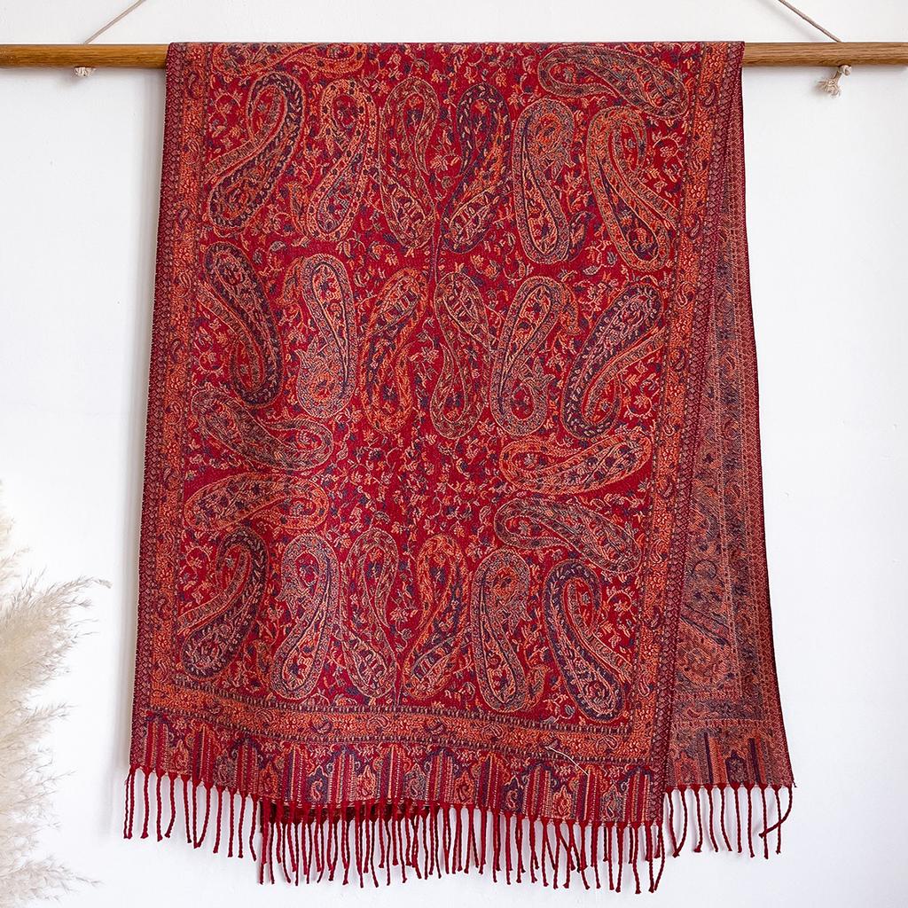 Winter  National Style Paisley Design Thick Pashmina Warm Shawl Long Tassel Print Scarf Women Keep Warm Poncho Stoles