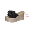 Aphixta Gold Sole Summer 9cm Wedge Heels Slippers Outside Women Sweet Bow Mulers Platform Sandals Clog Shoe Slides Plus Size 43