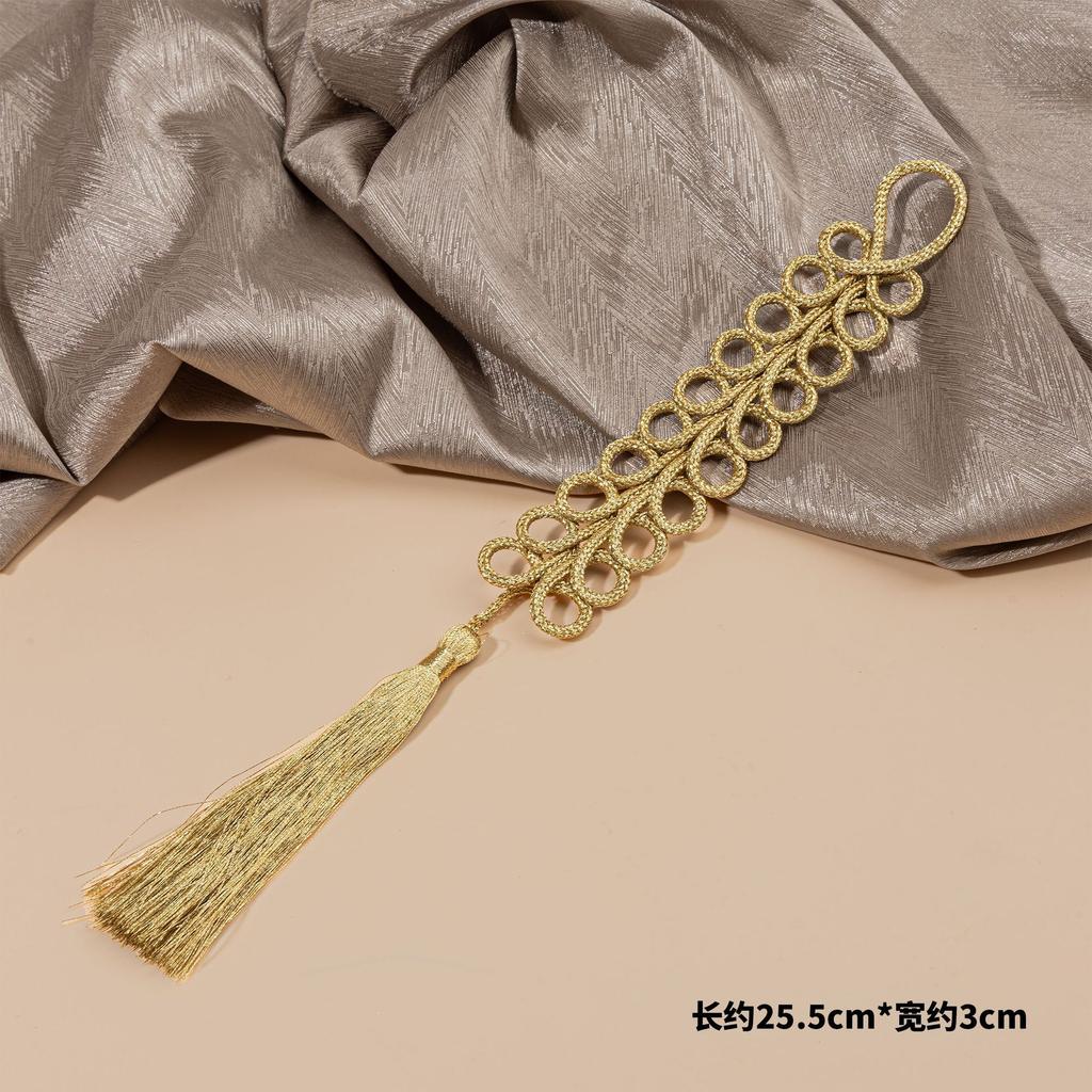 1pcs Vintage Chinese Knot Buttons Gold Lace Trim Clasps for Cheongsam Decor, Dance Dress, DIY Sewing Accessory