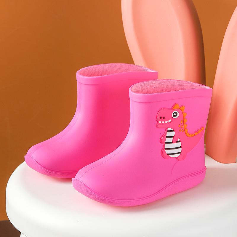 Kids' Cartoon Dinosaur Waterproof Rain Boots with Drawstring, Cotton-Lined, for Boys and Girls, Ideal for Kindergarten.
