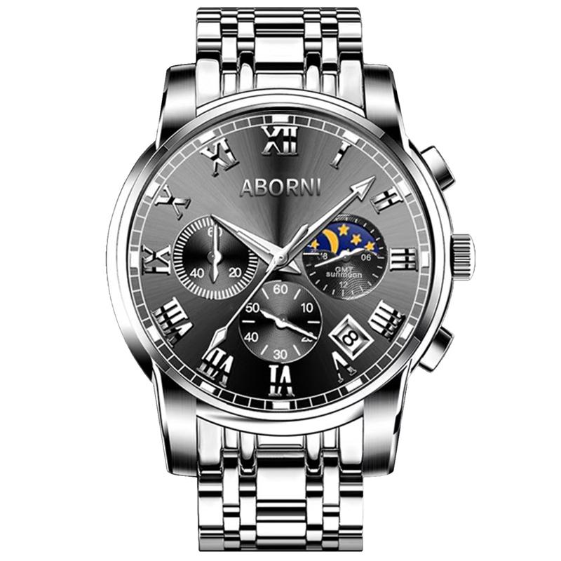 Original Stainless Steel mens watch Silver Blue Luxury Luminous Quartz Watches for Man Waterproof Wristwatch Reloj Hombre Clock