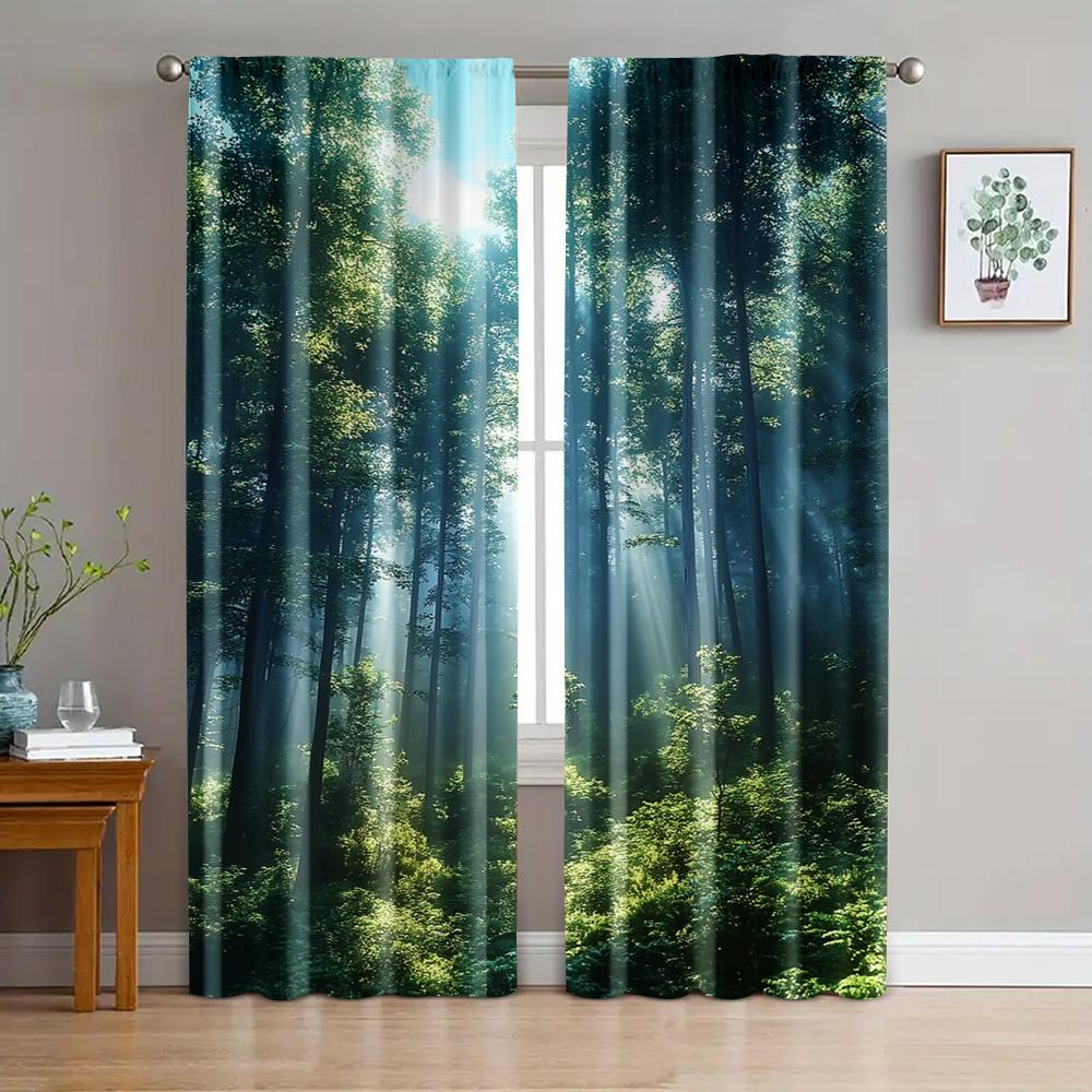 2pc,  Curtain forest scenic Versatile Durable Polyester,Without Electricity Festive Wall Decor Perfect for Holiday Decorations
