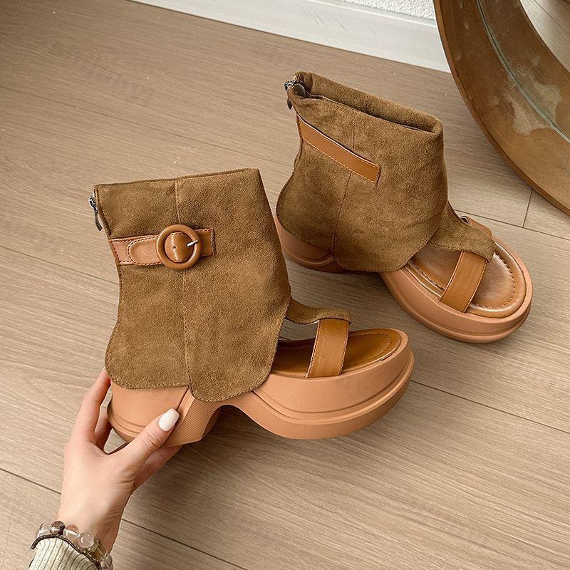 Fashion Women's Fashion Retro Design Open Toes Casual Cool Boots 2025 Summer New Comfortable Versatile Thick Soled Clip Toes Short Boots