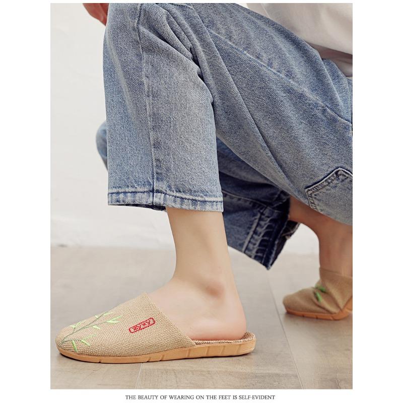 Chaussons en lin pour femme avec dessus brodé en été