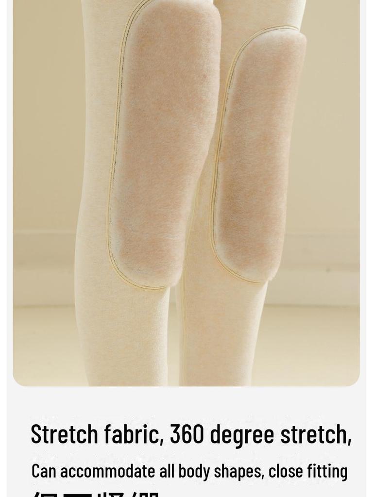 Women's Extra Thick High Waist Wool Winter Pants with Knee Pads