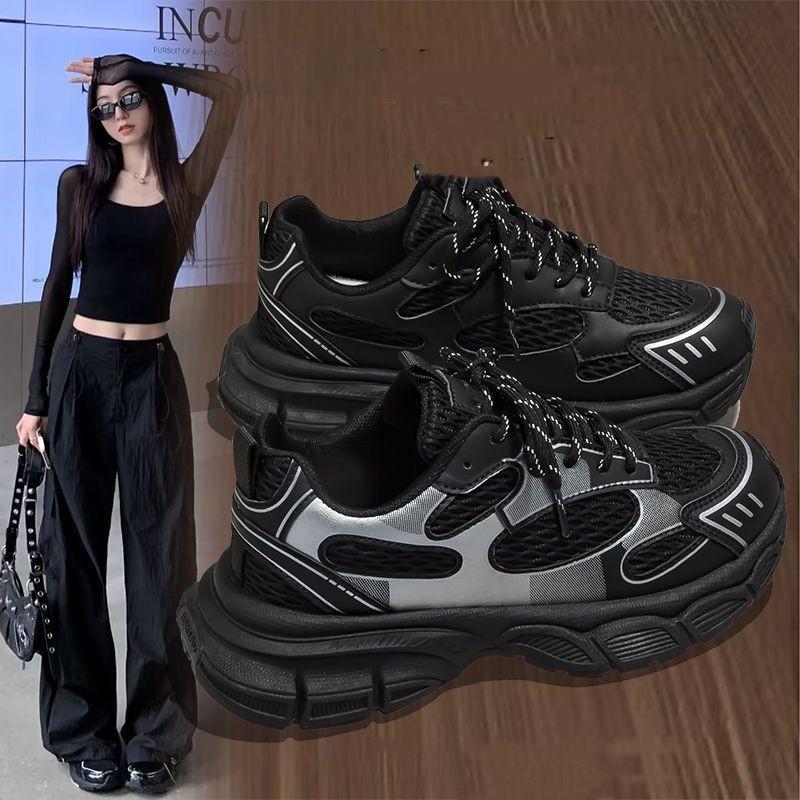 Ultra-light Dark Black Personalized Wasteland Dad Shoes Autumn Light Luxury Versatile Platform Casual Shoes
