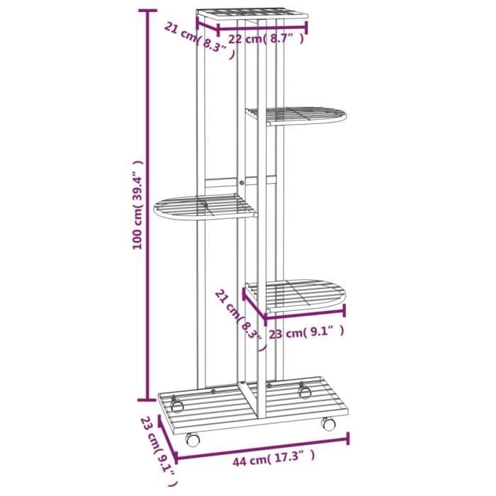 343118 vidaXL Jardinière à 5 niveaux avec roues 44x23x100 cm Blanc Fer