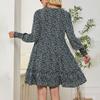 Women's V-Neck Casual Printed Long Sleeve Short Dress